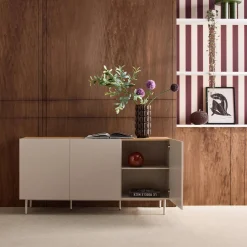 Sideboard aus Metall und Holzdekor, 3 Türen, B 150 cm