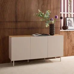Sideboard aus Metall und Holzdekor, 3 Türen, B 150 cm
