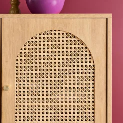Sideboard Holzdekor und Rattan-Geflecht 3 Türen 120 cm