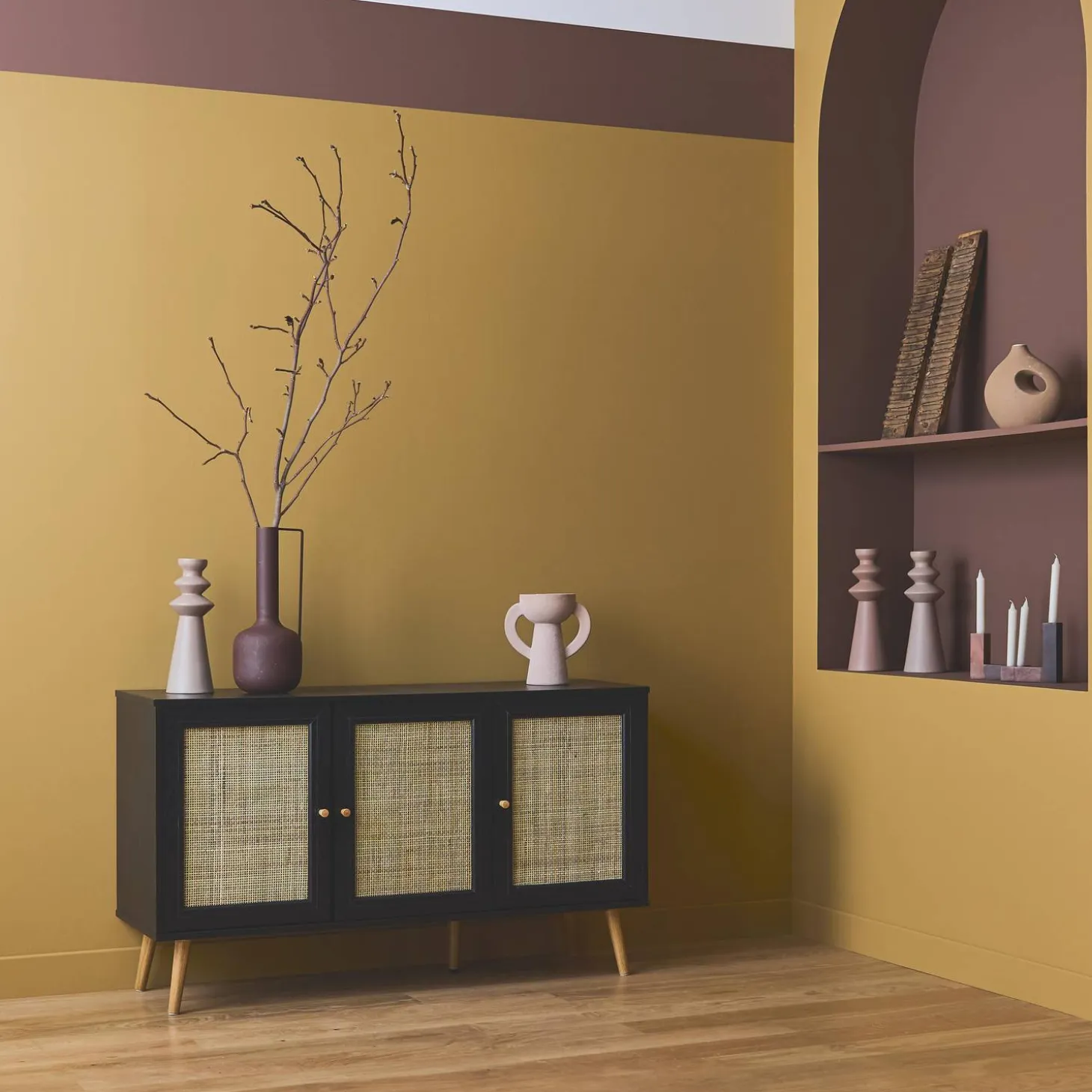 Sideboard mit Holzoptik und Rattan-Geflecht B 120 cm
