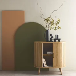 Sideboard mit Schiebetüren und Regal, gerillter Holzoptik B 80cm