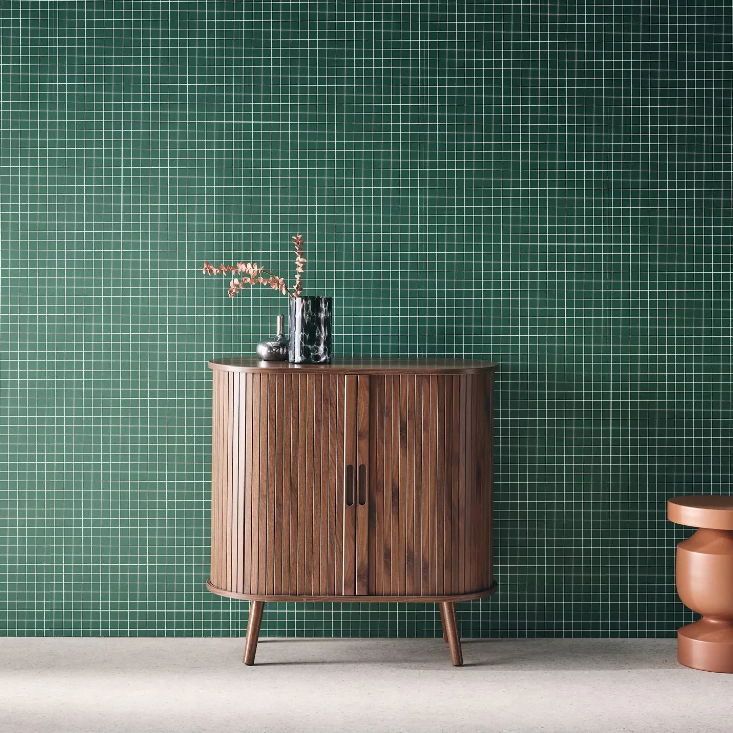 Sideboard mit Schiebetüren und Regal, gerillter Holzoptik B 80cm