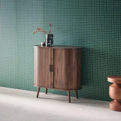 Sideboard mit Schiebetüren und Regal, gerillter Holzoptik B 80cm