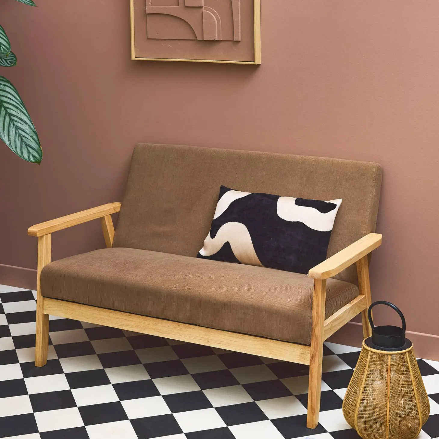 2-Sitzer-Banksofa mit Cord-Bezug, Holzfüße