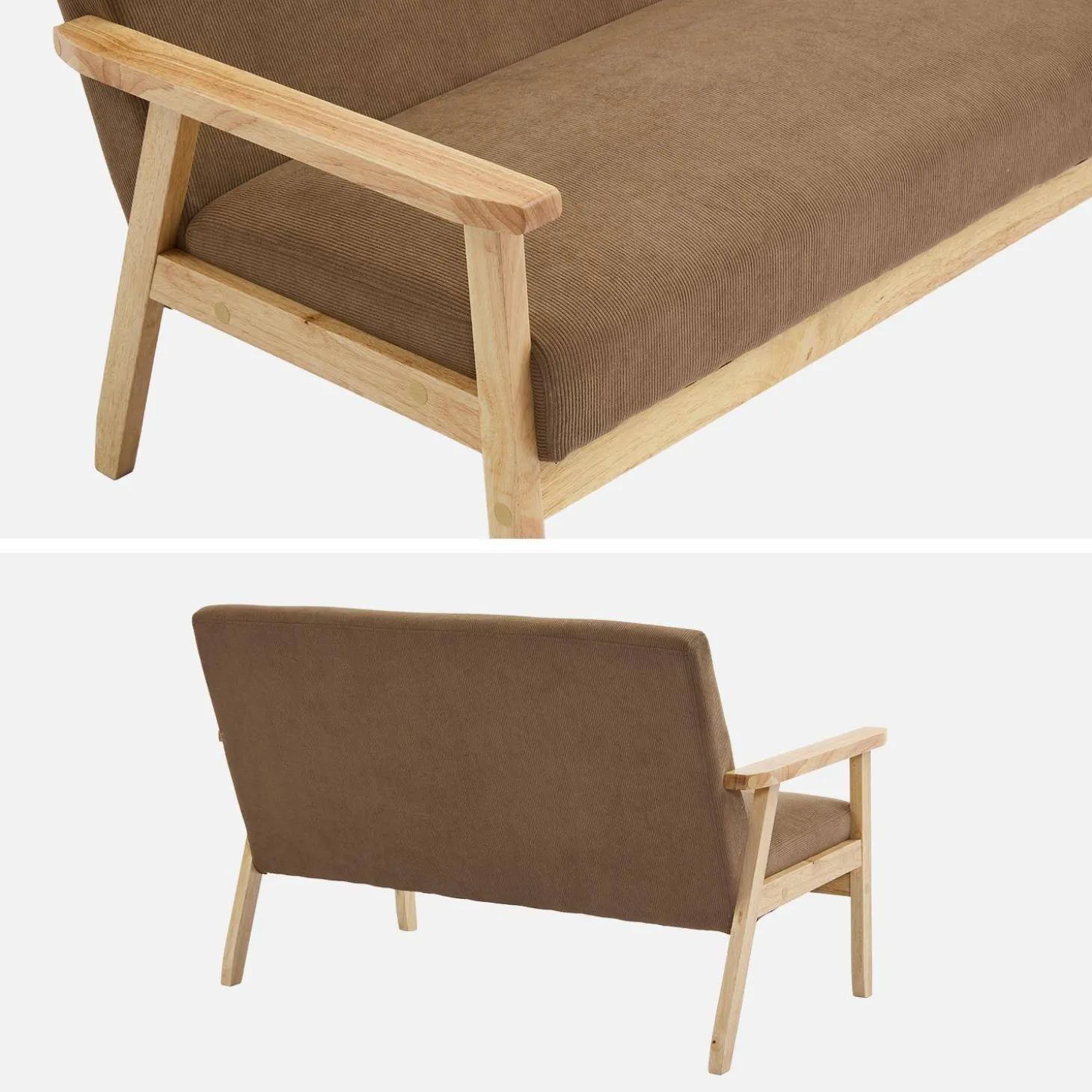 2-Sitzer-Banksofa mit Cord-Bezug, Holzfüße