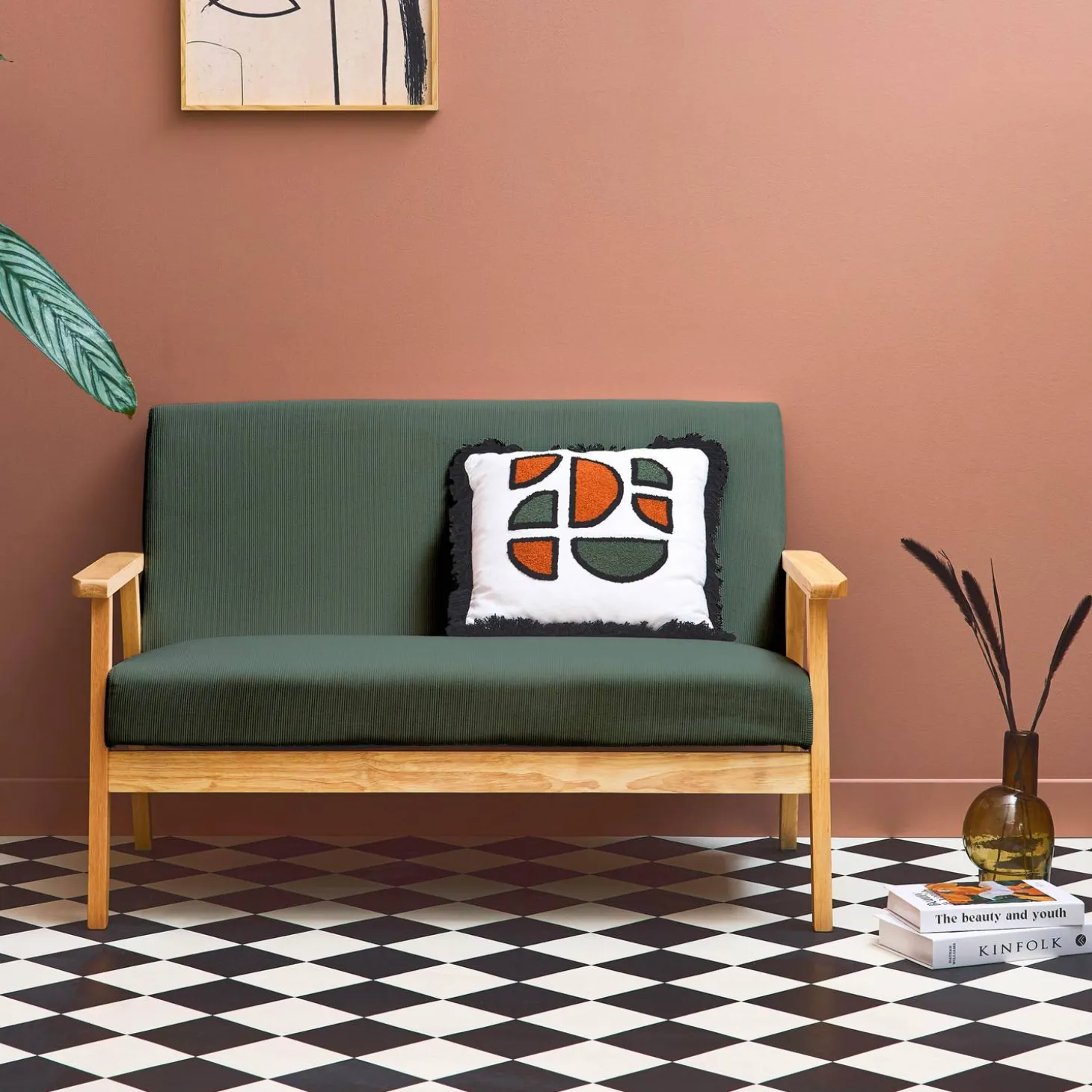 2-Sitzer-Banksofa mit Cord-Bezug, Holzfüße