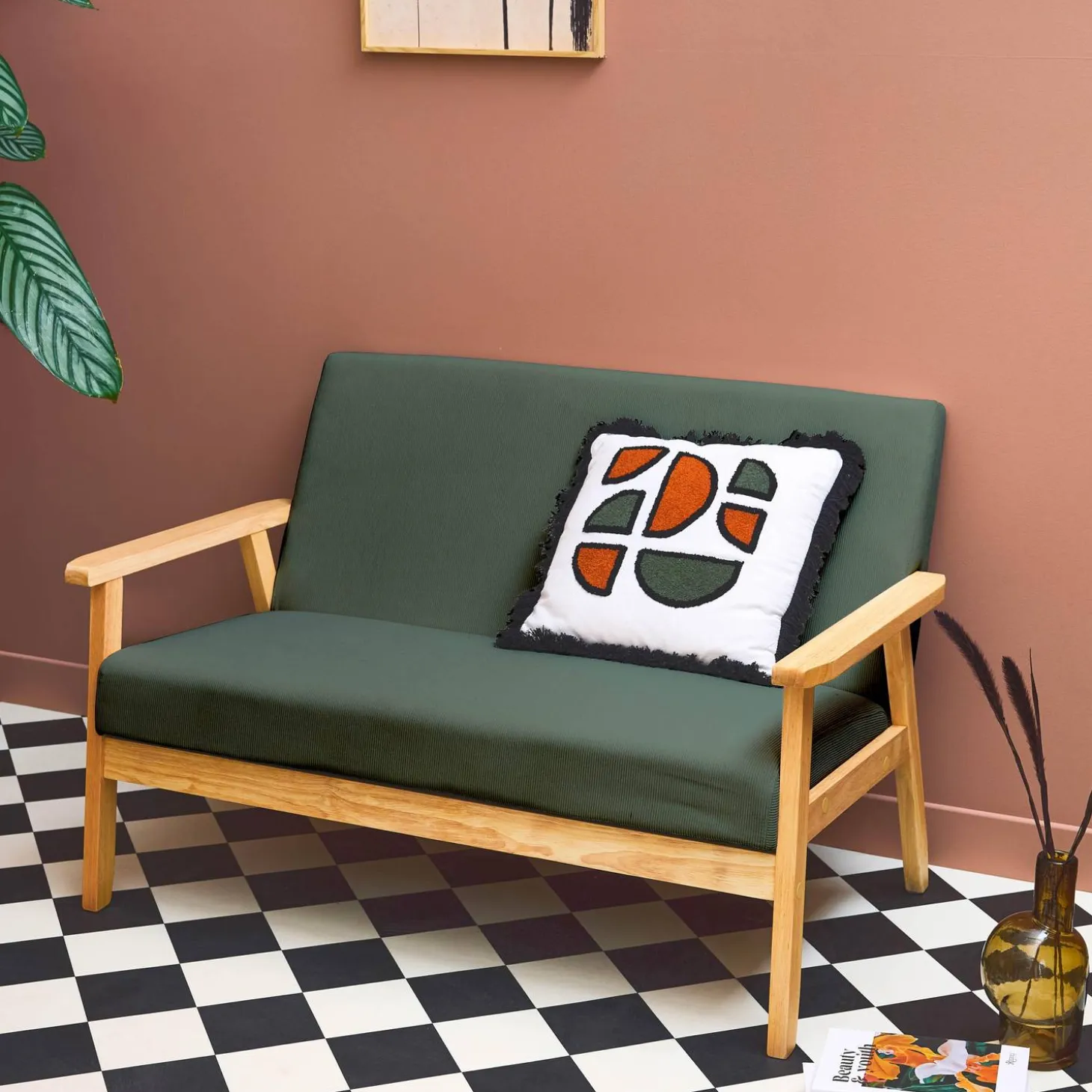 2-Sitzer-Banksofa mit Cord-Bezug, Holzfüße
