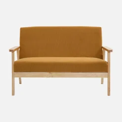 2-Sitzer-Banksofa + Sessel aus Cord-Bezug, Holzbeine