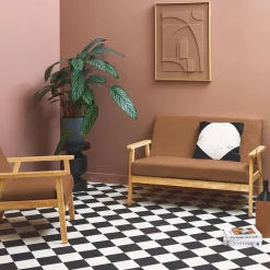 2-Sitzer-Banksofa + Sessel aus Cord-Bezug, Holzbeine