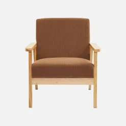 2-Sitzer-Banksofa + Sessel aus Cord-Bezug, Holzbeine
