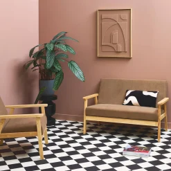 2-Sitzer-Banksofa + Sessel aus Cord-Bezug, Holzbeine