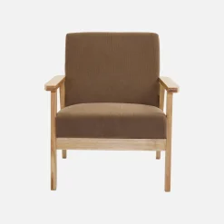 2-Sitzer-Banksofa + Sessel aus Cord-Bezug, Holzbeine