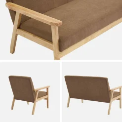 2-Sitzer-Banksofa + Sessel aus Cord-Bezug, Holzbeine