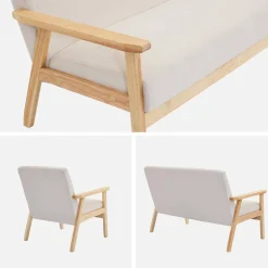 2-Sitzer-Banksofa + Sessel aus Cord-Bezug, Holzbeine