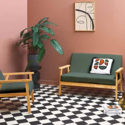 2-Sitzer-Banksofa + Sessel aus Cord-Bezug, Holzbeine