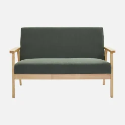 2-Sitzer-Banksofa + Sessel aus Cord-Bezug, Holzbeine