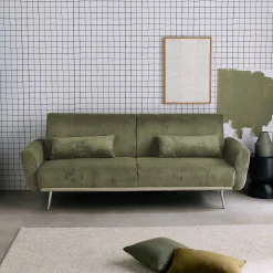 2-3-Sitzer Design-Schlafsofa mit Cordbezug und verchromten Metallfüßen