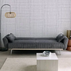 2-3-Sitzer Design-Schlafsofa mit Cordbezug und verchromten Metallfüßen