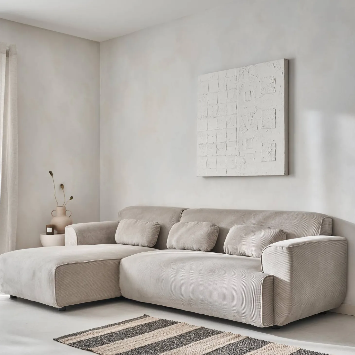 2-3-Sitzer Ecksofa mit Cordbezug, Recamiere links