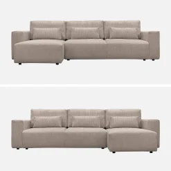 5-Sitzer Ecksofa mit Cordbezug und Schlaffunktion, Recamiere beidseitig montierbar