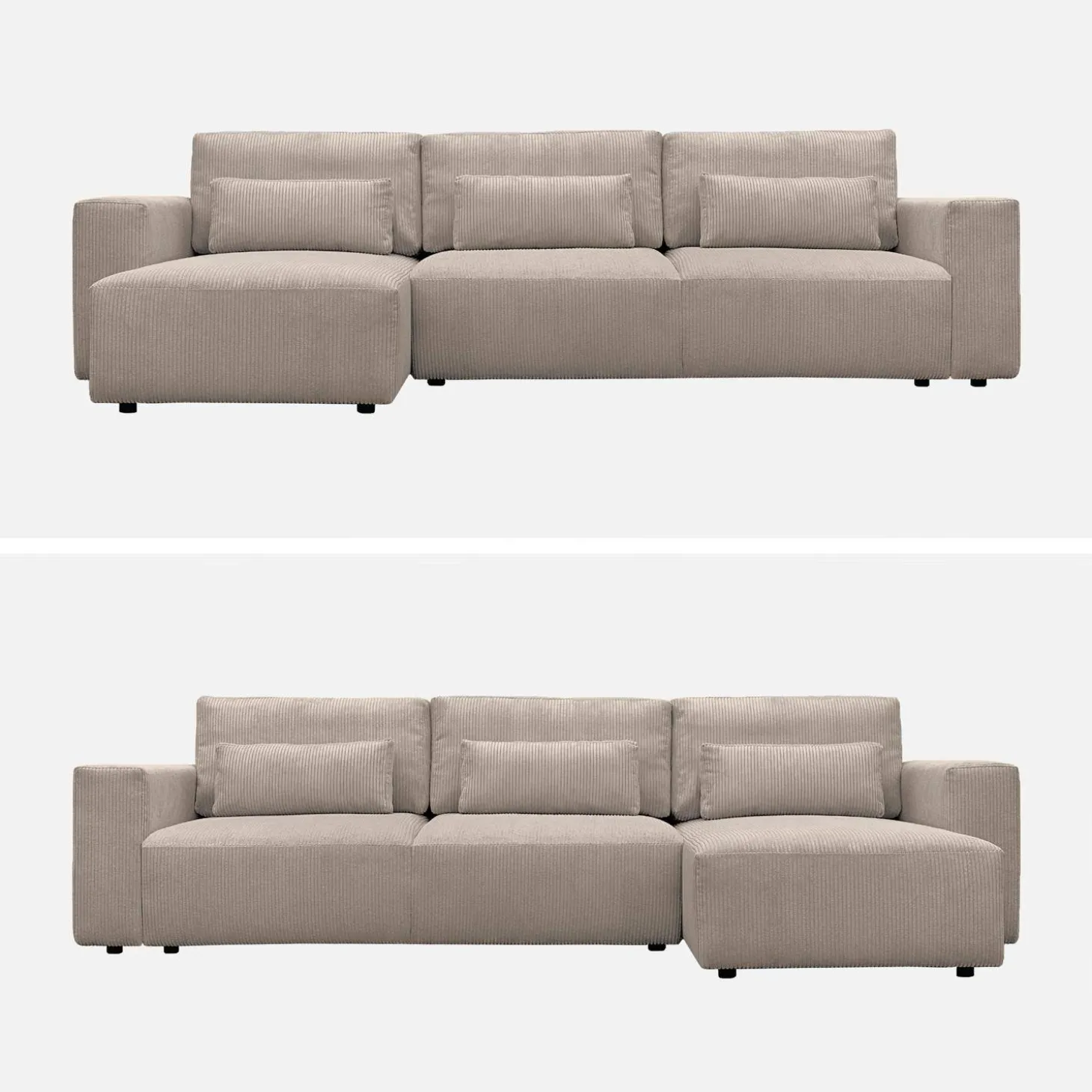 5-Sitzer Ecksofa mit Cordbezug und Schlaffunktion, Recamiere beidseitig montierbar