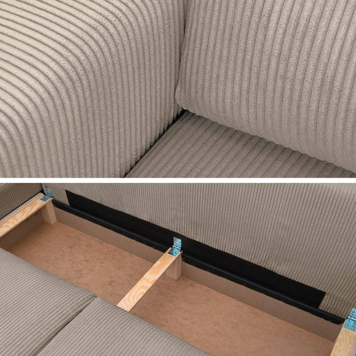 5-Sitzer Ecksofa mit Cordbezug und Schlaffunktion, Recamiere beidseitig montierbar