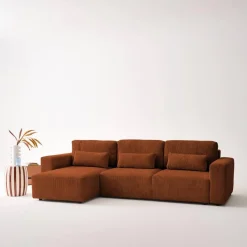 5-Sitzer Ecksofa mit Cordbezug und Schlaffunktion, Recamiere beidseitig montierbar