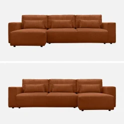 5-Sitzer Ecksofa mit Cordbezug und Schlaffunktion, Recamiere beidseitig montierbar
