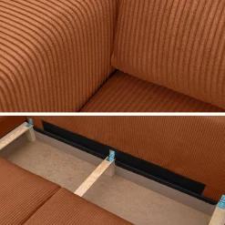 5-Sitzer Ecksofa mit Cordbezug und Schlaffunktion, Recamiere beidseitig montierbar