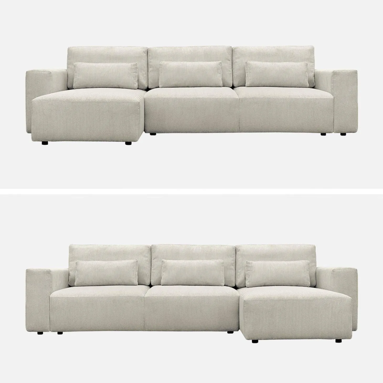 5-Sitzer Ecksofa mit Cordbezug und Schlaffunktion, Recamiere beidseitig montierbar