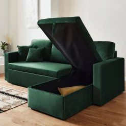 3-Sitzer Ecksofa mit Samtbezug und Schlaffunktion