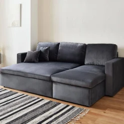 3-Sitzer Ecksofa mit Samtbezug und Schlaffunktion