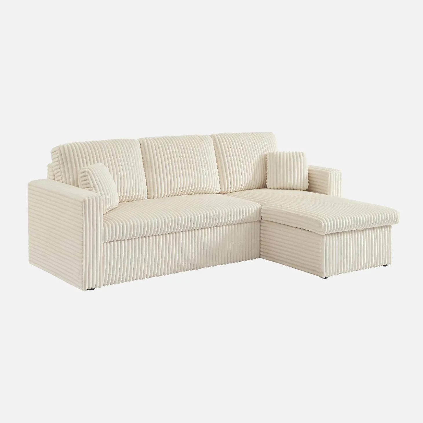 3-Sitzer Ecksofa mit Schlaffunktion und breit geripptem Bezug mit Fell-Optik