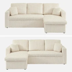 3-Sitzer Ecksofa mit Schlaffunktion und breit geripptem Bezug mit Fell-Optik