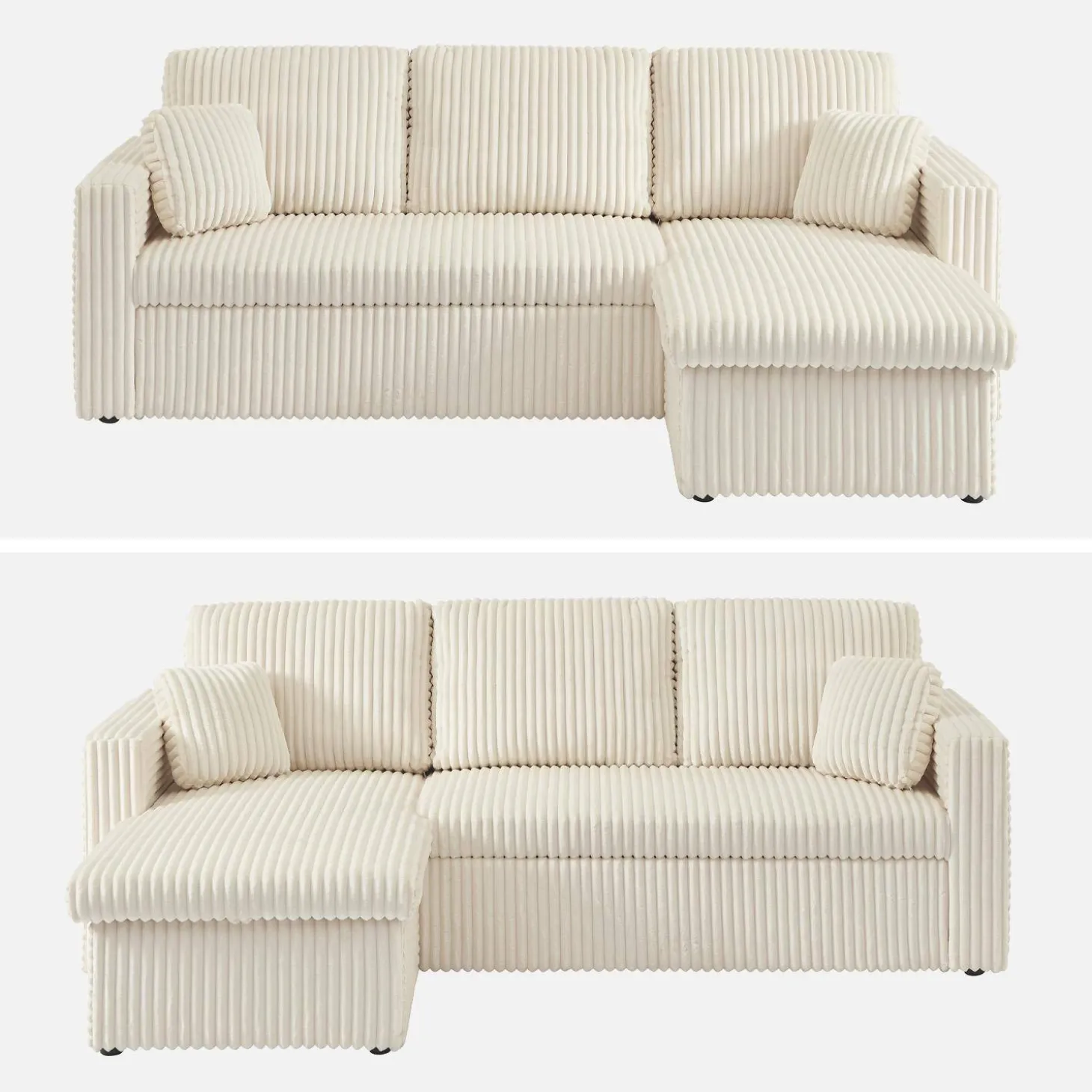 3-Sitzer Ecksofa mit Schlaffunktion und breit geripptem Bezug mit Fell-Optik