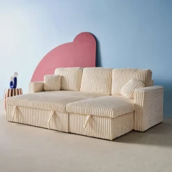 3-Sitzer Ecksofa mit Schlaffunktion und breit geripptem Bezug mit Fell-Optik