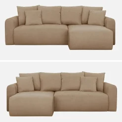 3-Sitzer Ecksofa mit Schlaffunktion und Chenille-Bezug, Recamiere beidseitig montierbar