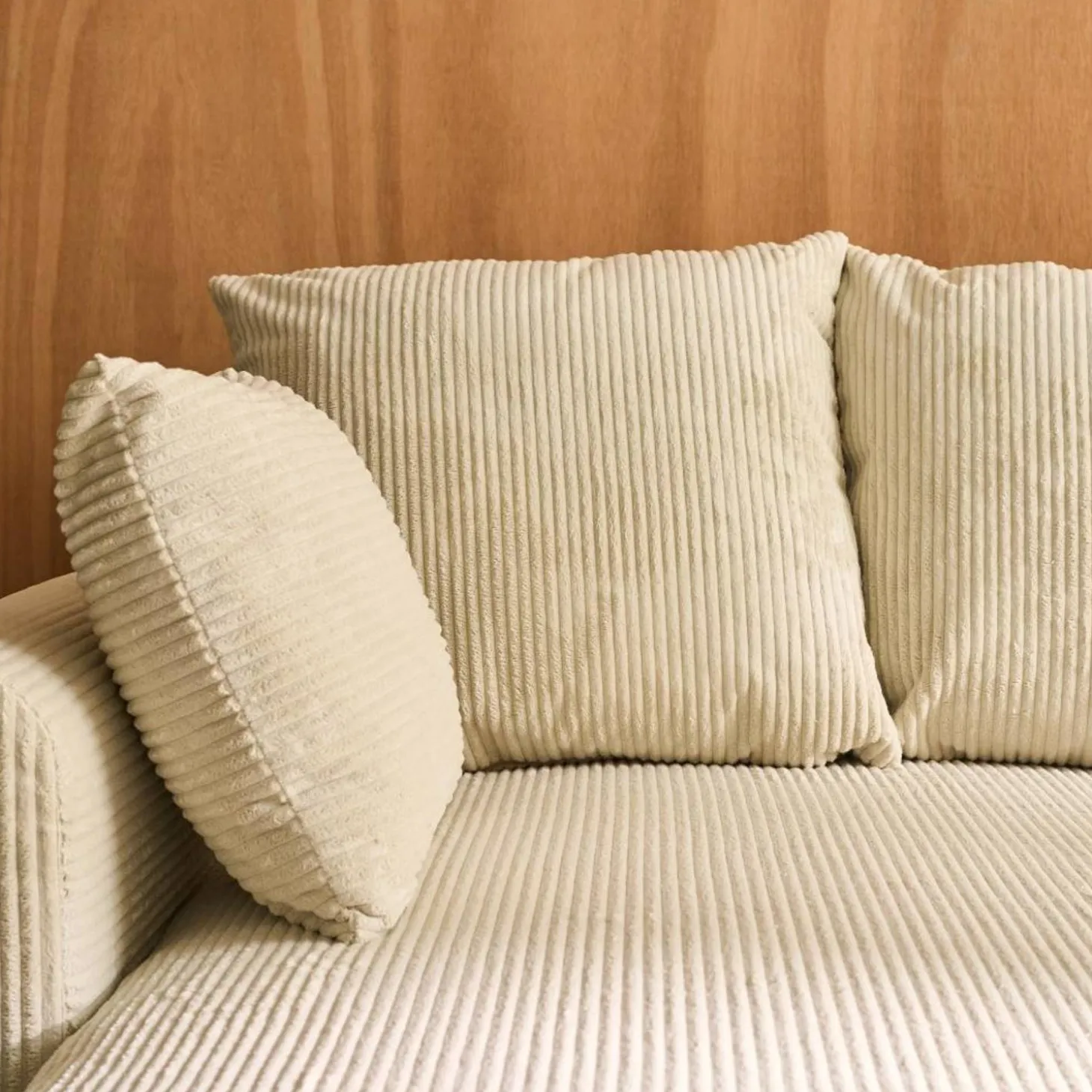 3-Sitzer Ecksofa mit Schlaffunktion und Cordbezug, Recamiere beidseitig montierbar