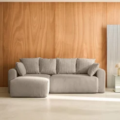 3-Sitzer Ecksofa mit Schlaffunktion und Cordbezug, Recamiere beidseitig montierbar