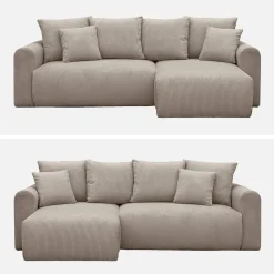 3-Sitzer Ecksofa mit Schlaffunktion und Cordbezug, Recamiere beidseitig montierbar