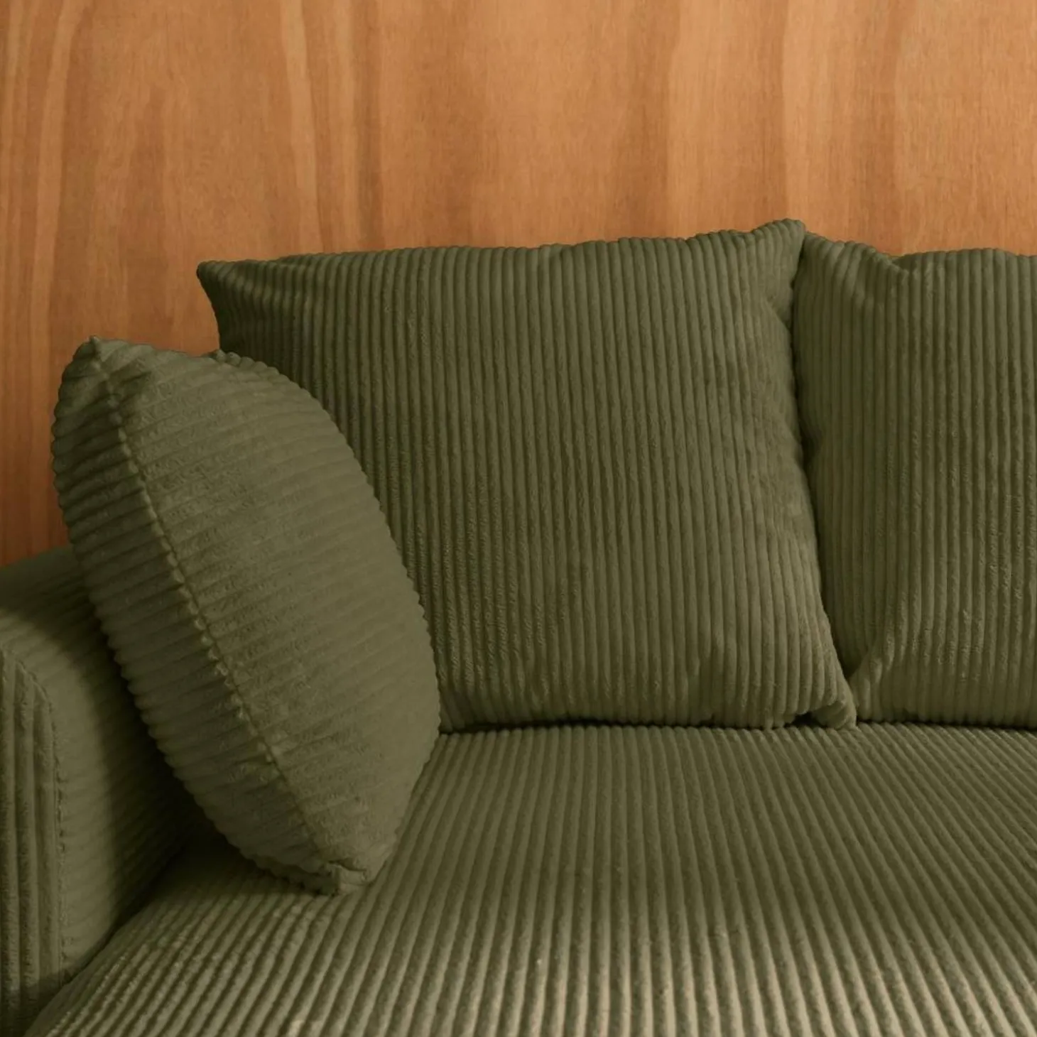 3-Sitzer Ecksofa mit Schlaffunktion und Cordbezug, Recamiere beidseitig montierbar