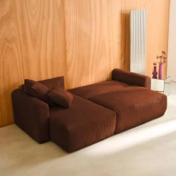 3-Sitzer Ecksofa mit Schlaffunktion und Cordbezug, Recamiere beidseitig montierbar