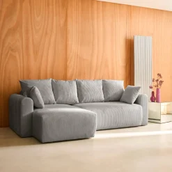 3-Sitzer Ecksofa mit Schlaffunktion und Cordbezug, Recamiere beidseitig montierbar