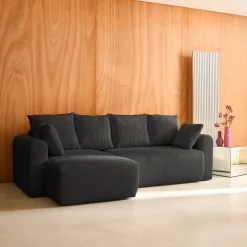 3-Sitzer Ecksofa mit Schlaffunktion und Cordbezug, Recamiere beidseitig montierbar