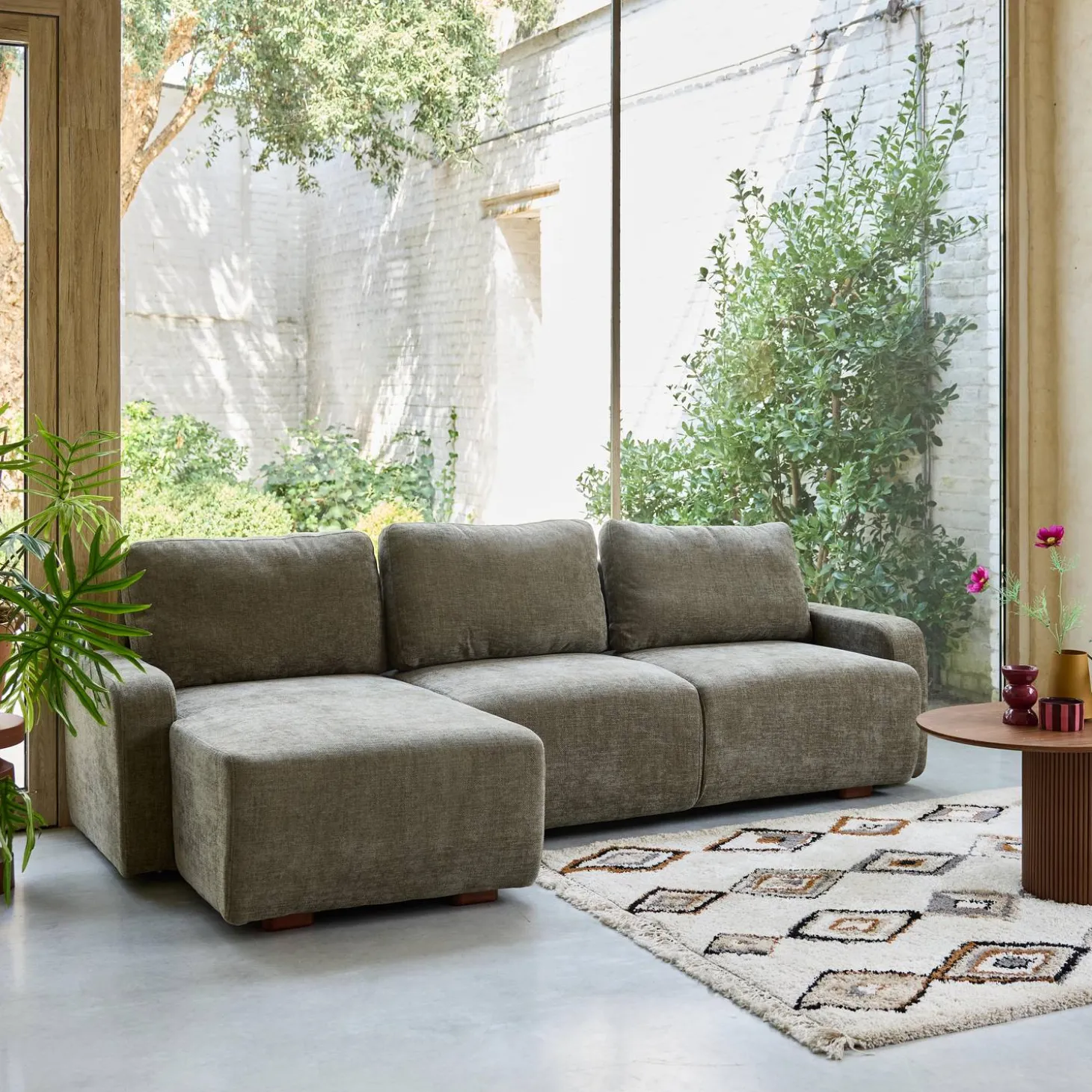 3-Sitzer Ecksofa Recamiere links mit Stoffbezug