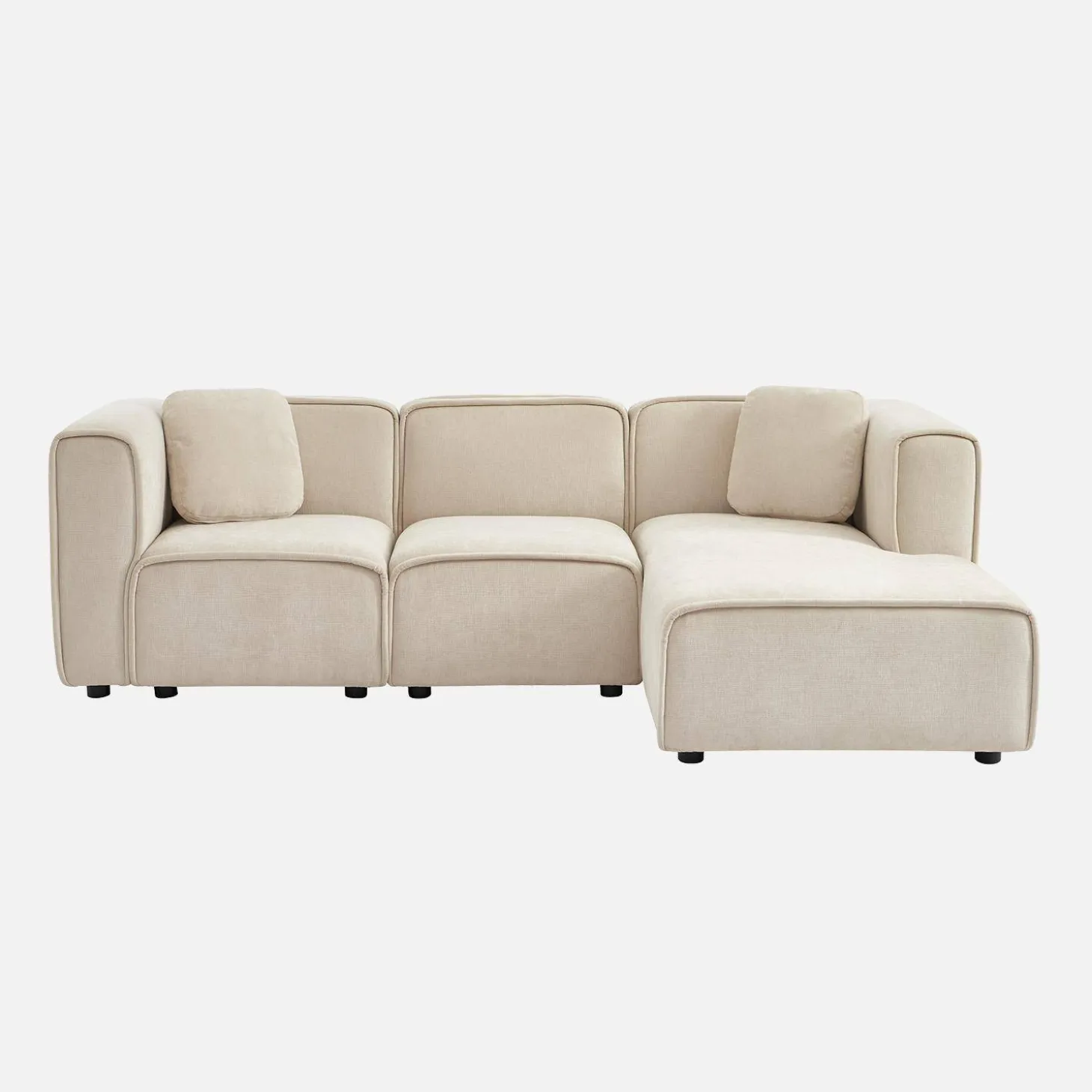 3-Sitzer Ecksofa Recamiere rechts Stoffbezug 2 quadratische Kissen