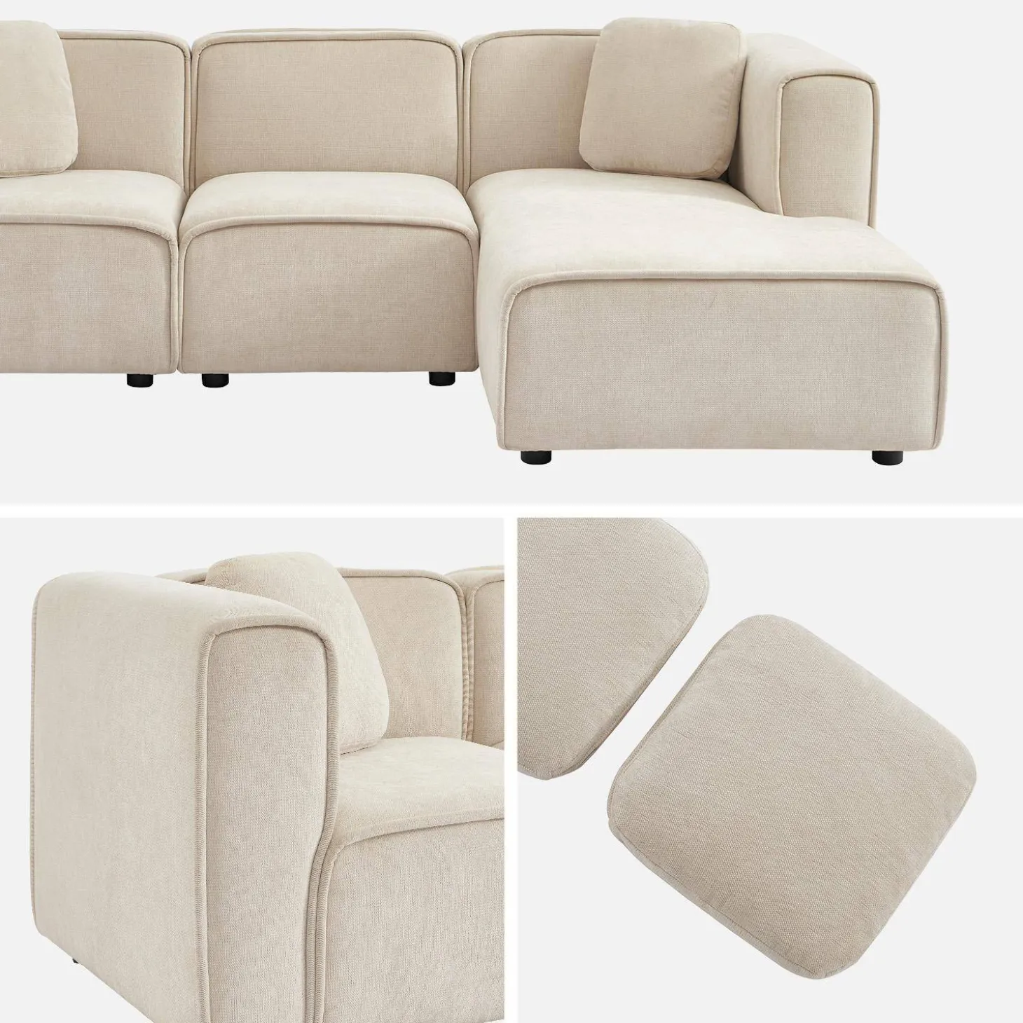 3-Sitzer Ecksofa Recamiere rechts Stoffbezug 2 quadratische Kissen