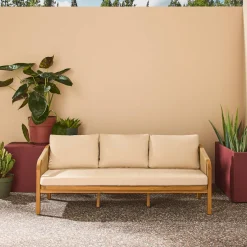 3-Sitzer Outdoor-Sofa aus Akazienholz, Seilbespannung und Stoff