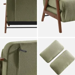 2-Sitzer Schlafsofa aus nussbaumfarbenem Heveaholz mit strukturiertem Bouclé-Bezug
