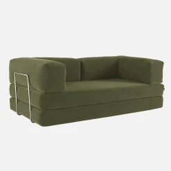 3-Sitzer-Schlafsofa im Vintage-Stil mit Cordbezug und verchromtem Außengestell